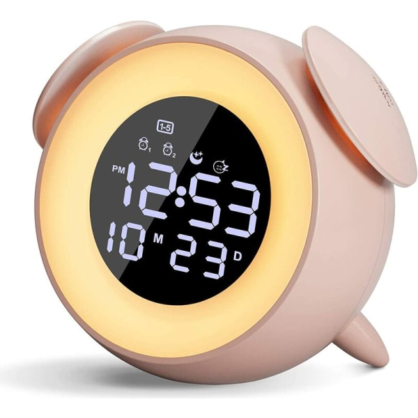 LED-vækkeur Ambient Music Light Home Alarm Clock Light Clock (Pink)，til soveværelse, stue