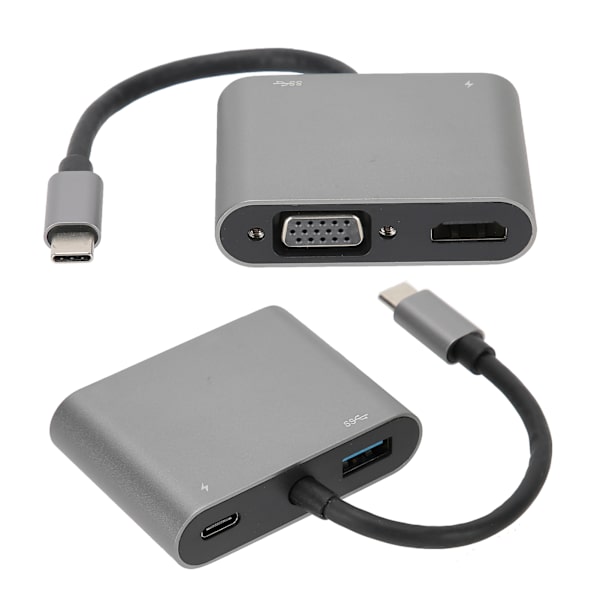 4 i 1 USB C til PD HDMI VGA Hub Adapter Sølv