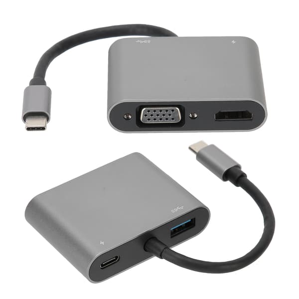 4-i-1 USB C till PD HDMI VGA Hub Adapter Silver