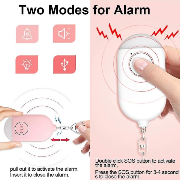 130 Db Personal Emergency Alarm.ladattava turvahälytin LED taskulampulla