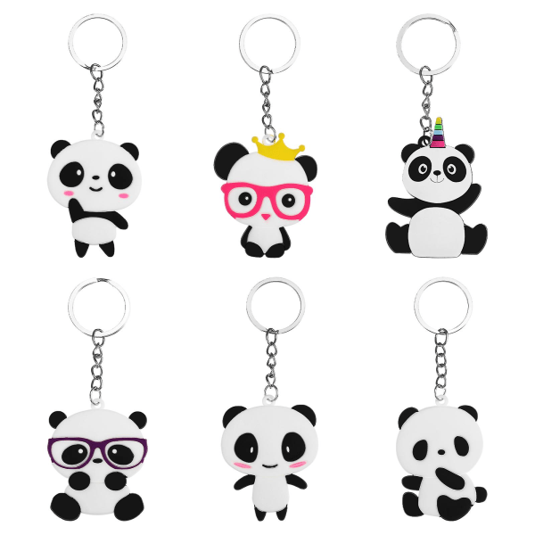 6 stk tegneserie panda nøgleringe Nøglering Party Favors vedhæng til børn Legetøj Ornament Souvenirs Gave