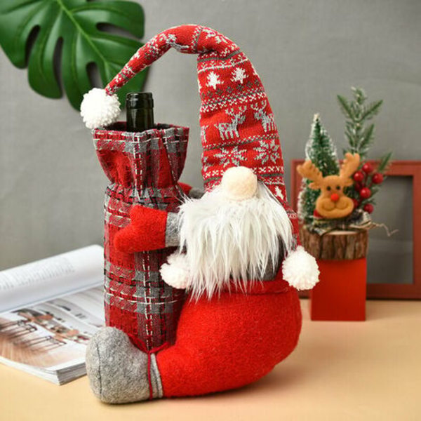 Christmas Gnomes Wine Bottle Cover - Handgjorda svenska Tomte Gnomes Wine Bottle Bags Cotton Wine Bottle Dekoration Set fo