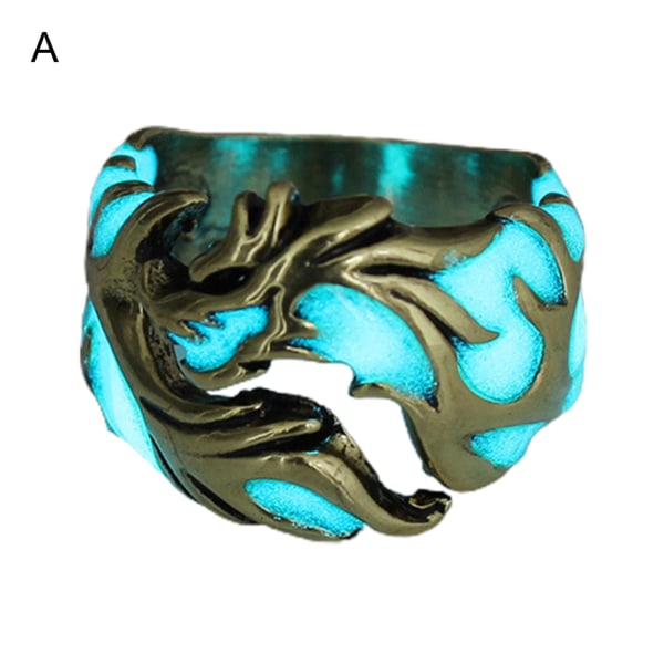 Lysende ring iøjnefaldende rustsikker legering glødende drageformet ring til mænd til studerende 21 A