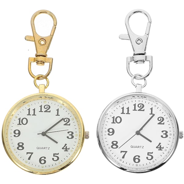 2kpl Yksinkertainen watch watch Moderni kelloriippuva avaimenperä watch vanhukselle sairaanhoitajalle (hopea, kultainen)