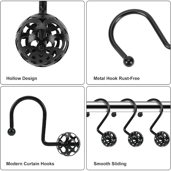 12 stk hule kugle bruseforhæng kroge luksus kvalitet rustfast rustfrit stål bruse gardin ringe kroge til badeværelse stang