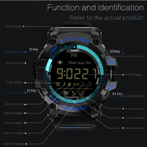 Smart watch, Bluetooth information push-aviseringsfunktion (blå),