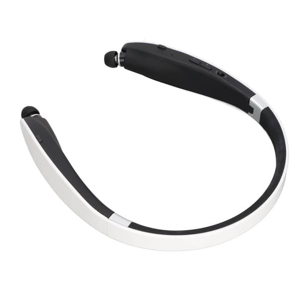 Bluetooth-hörlurar med nackband, hopfällbara, brusreducerande, trådlös mikrofon, vit