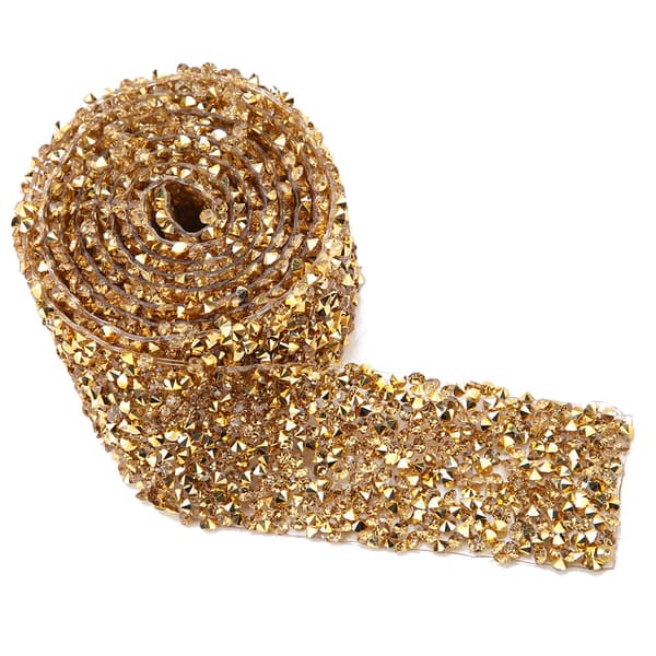 Glitrende krystallstrassbånddekorasjon, 1 yard, 30 mm, gull