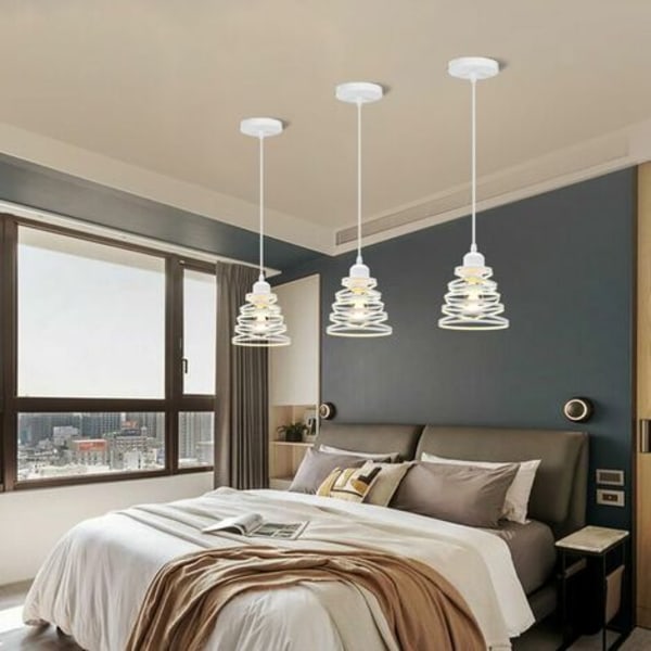 Modern E27 metallfjäderhängande ljuskrona för vardagsrummet i sovrummet Heminredningsbelysning Pendellampa vit - vit