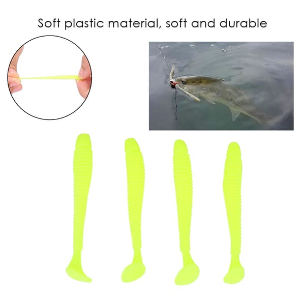 50 stk. 5 cm bløde plastikfiskelokker Grub Tail Baits Tackle Tilbehør Gul