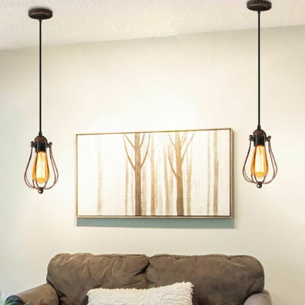 Sæt med 3 vintage industriel pendel E27 lys retro til cafe hjemme loft køkken stue og hotel soveværelse (rust