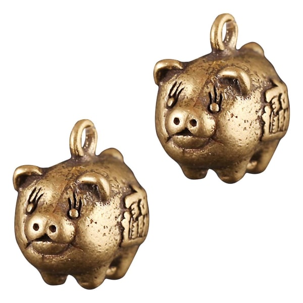 2 stk Messing Craft Piggy Ornament Messing Vedhæng Lille Pig Pendant Til Desktop Hjem Nøglering Dekoration