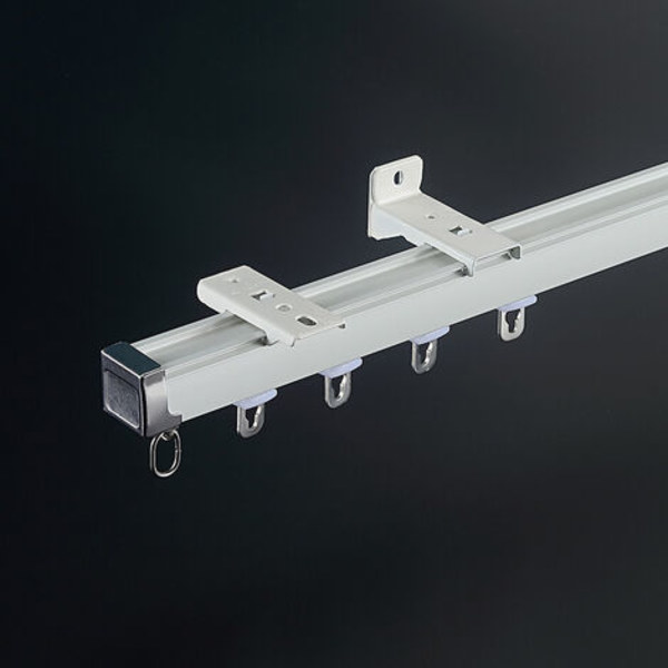 Förtjockad gardinstång, dämpad aluminiumlegering, dubbelspårig gardinbana (elfenbensvit)