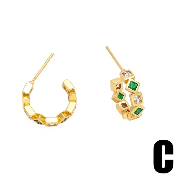 Øreringe Vintage Zircon Geometry Stud Modesmykker Ac8776 C Green