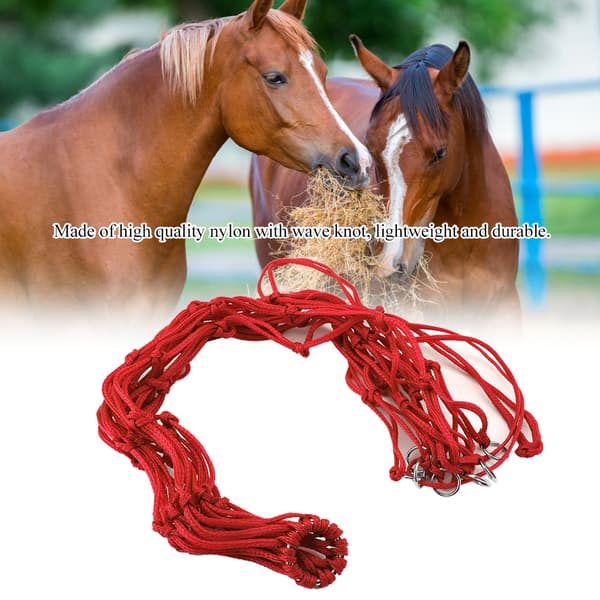 Hästfoderväska Nylon Slow Feeder Hästhönsnät med Hängare Röd M