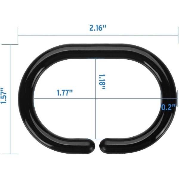 24 st Duschdraperiringar, Duschdraperikrokar i plast för Badrumsduschstång, svart/vit