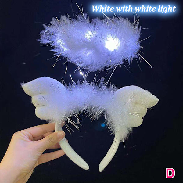 LED Angel Halo Pannband Feather Wreath Hårband Party Cosplay D