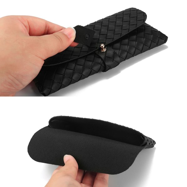 1 St Twist Flätat Läder Glasögon Case Snap Rope Bälte Portable Black