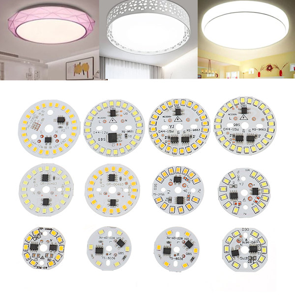2st DIY LED-lampa SMD 15/12/9/7/5/3W Light Chip AC220V Inp 12W-44MM  White