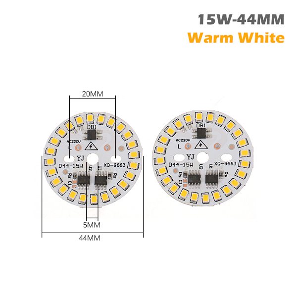 2st DIY LED-lampa SMD 15/12/9/7/5/3W Light Chip AC220V Inp 15W-44MM Warm White