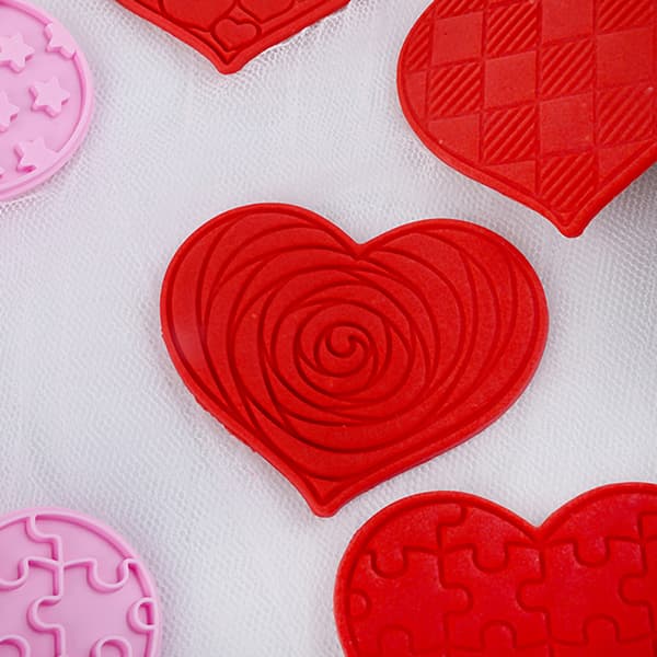 6 st Heart Cookie Stamp ter DIY Plast Kexformar för Val