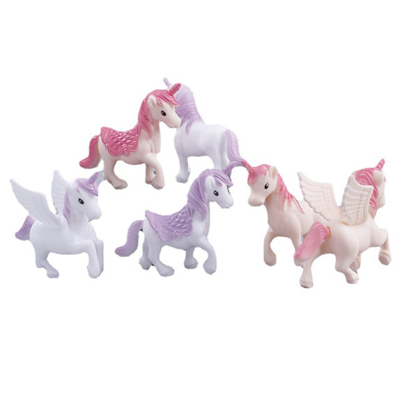 3st/ set Unicorn Cake Topper Miniatyr Pegasus Rainbow Figur C Pink