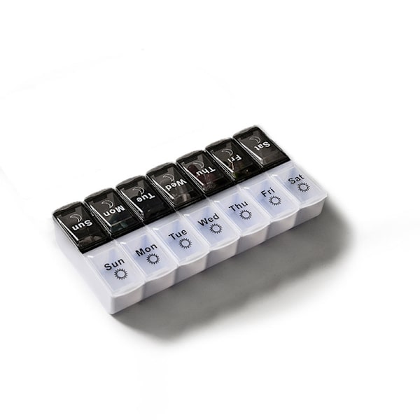 7 dagar veckovis case 14grids medicin tablett dispenserorgan White+Black