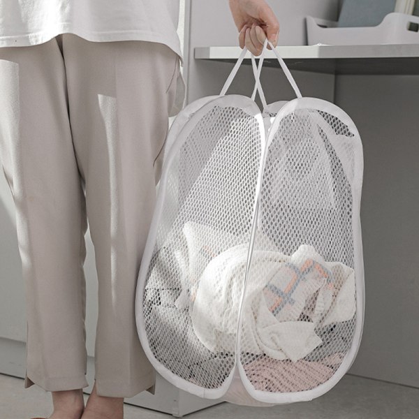 Vikbar tvättkorg Badrumskläder Mesh Smutsig White