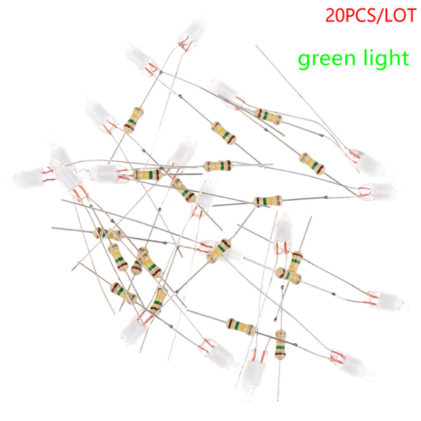 20ST Grön Indikator F4 Neonljus Med Motstånd Ansluten Till