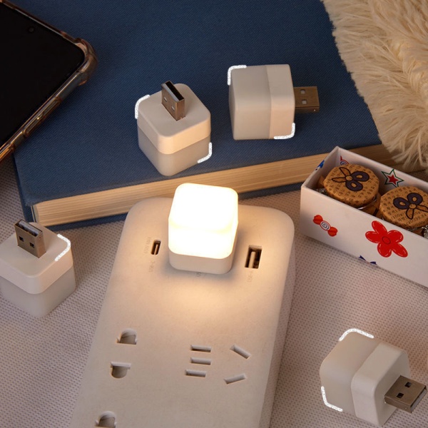 USB kontakt Lampa Mini LED Nattlampa Power Bank Laddningsbok Lig white