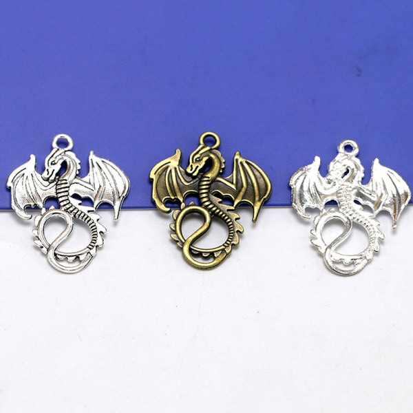 10 st två färger vintage fluga drake hängsmycke för smycken P antique silver