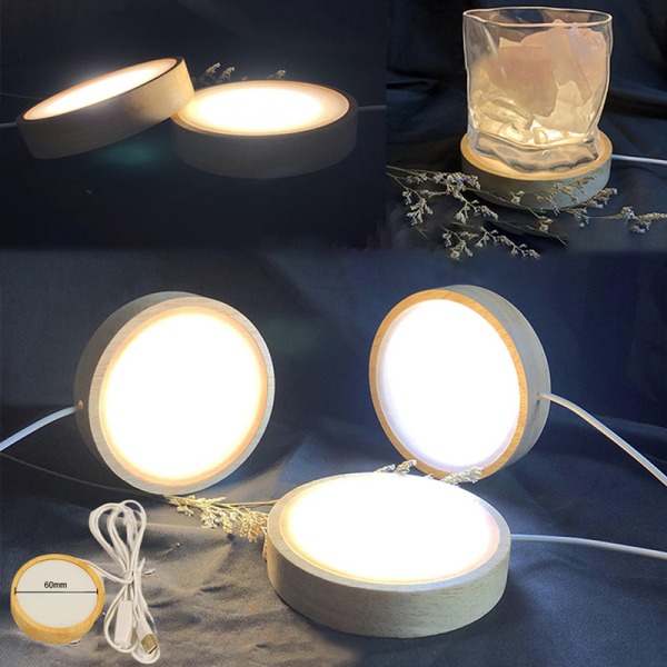 Nattljushållare Belysning Wood Led Light Base Massivträ LED 3 Color Light