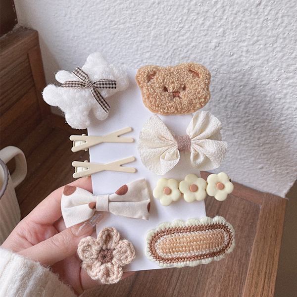 1Set Höst Vinter e Plysch Bear Bowknot Hårnålar Blomstickad A4