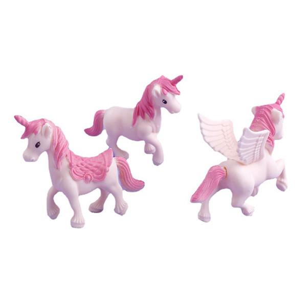 3st/ set Unicorn Cake Topper Miniatyr Pegasus Rainbow Figur C Pink