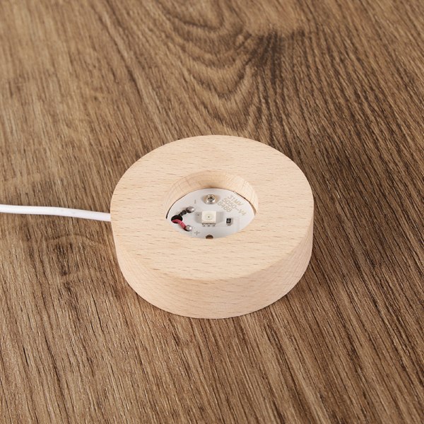 Round Wood Light Base USB med strömbrytare LED Light Rotating Displa Multicolor light