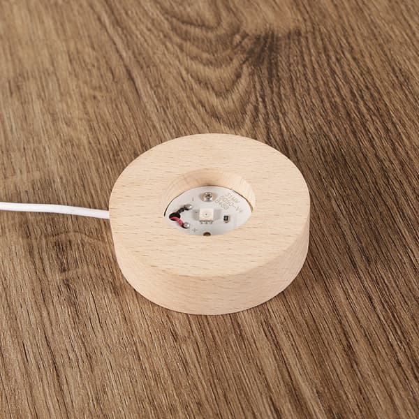 Round Wood Light Base USB med strömbrytare LED Light Rotating Displa Warm light
