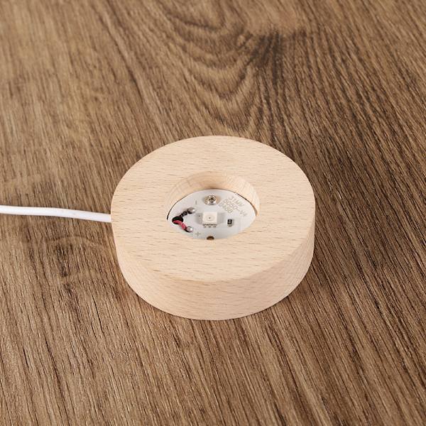 Round Wood Light Base USB med strömbrytare LED Light Rotating Displa White light