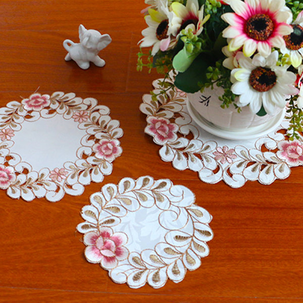 Rose Flower Brodery Placestable Rund Cup Bord Place Matt Pad C 20cm