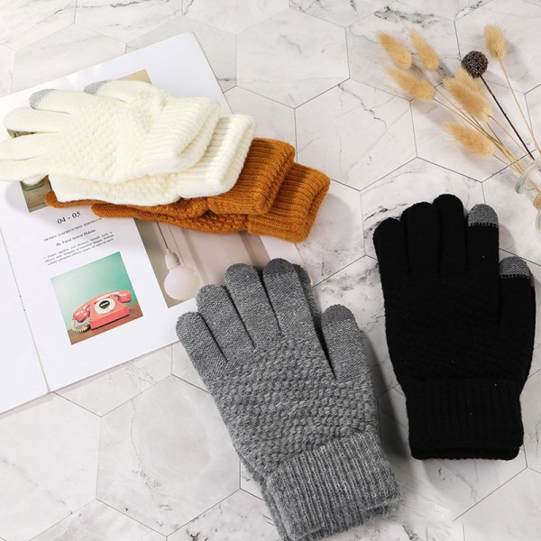 Vinter Touch Handskar Warm Stretch Knit Vantar Full Finger Ther White