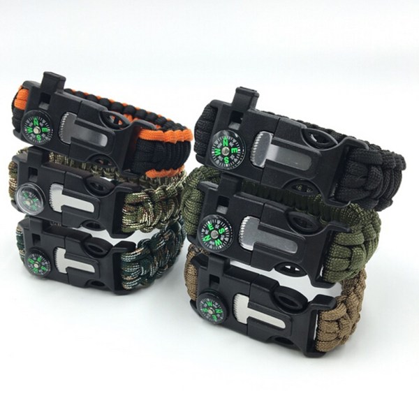 5 i 1 utomhus rep Paracord Överlevnadsutrustning escape Armband Flin Black