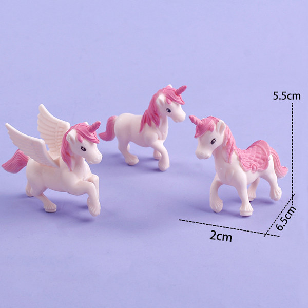 3st/ set Unicorn Cake Topper Miniatyr Pegasus Rainbow Figur C Pink