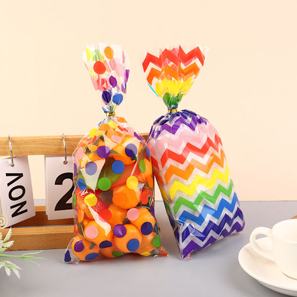 50 st Flat Pocket Candy Cookie Rainbow Randig brödpresentpåse B 50pcs