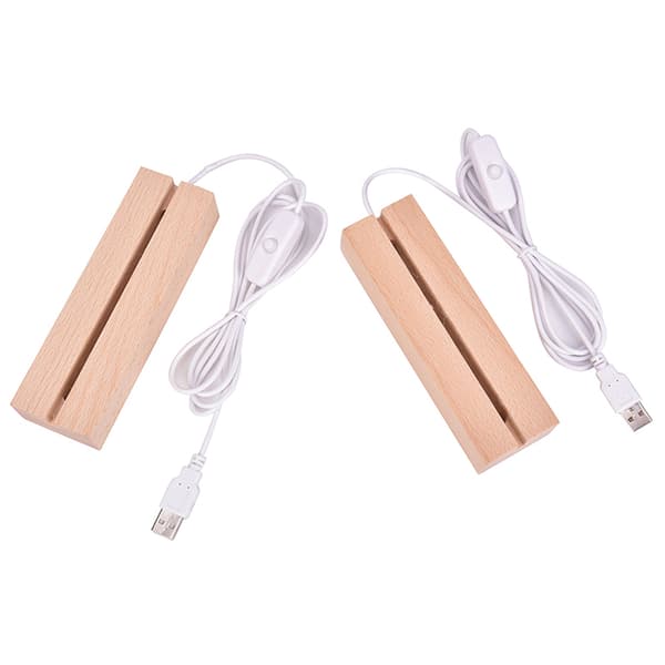 Trä LED lampfot USB kabel Switch Nattljus 3D Led Night warm white