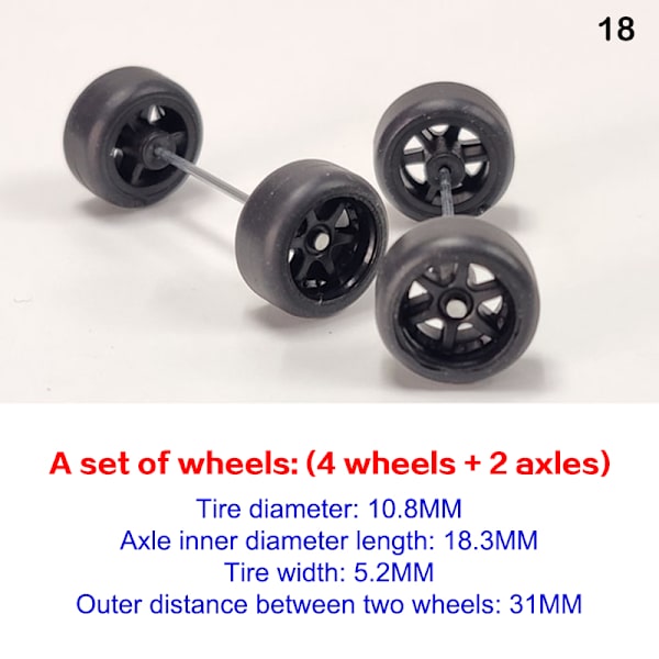 4st/ set 1:64 Skala hjul för Hotwheels Gummi däck modellbil 18(Black 31mm)