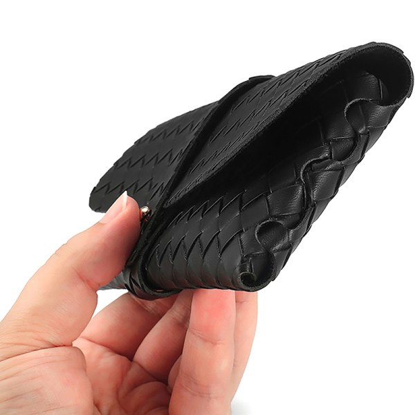 1 St Twist Flätat Läder Glasögon Case Snap Rope Bälte Portable Black