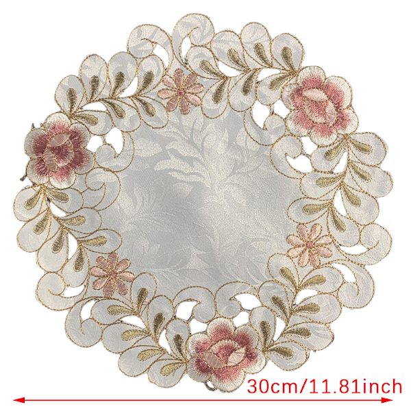 Rose Flower Brodery Placestable Rund Cup Bord Place Matt Pad C 30cm