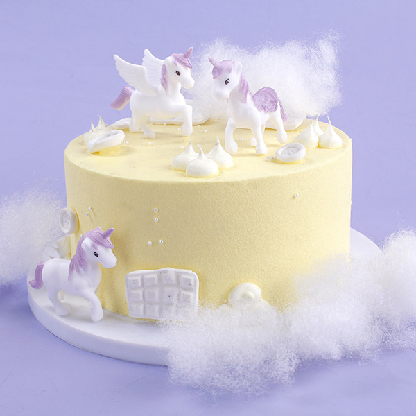 3st/ set Unicorn Cake Topper Miniatyr Pegasus Rainbow Figur C Pink