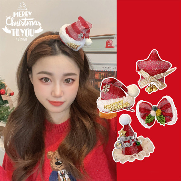 Creative Kawaii Christmas Bear Hairband e Bow Christmas Hat Hai 4