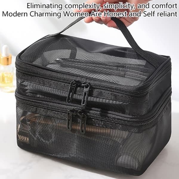 Black Mesh Makeup Case Organizer Förvaring Organizer Förvaring Wome Gray Two layers