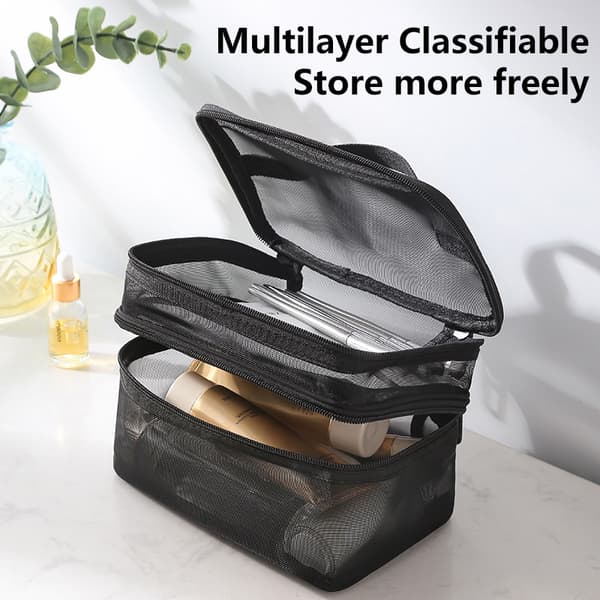 Black Mesh Makeup Case Organizer Förvaring Organizer Förvaring Wome Gray Two layers